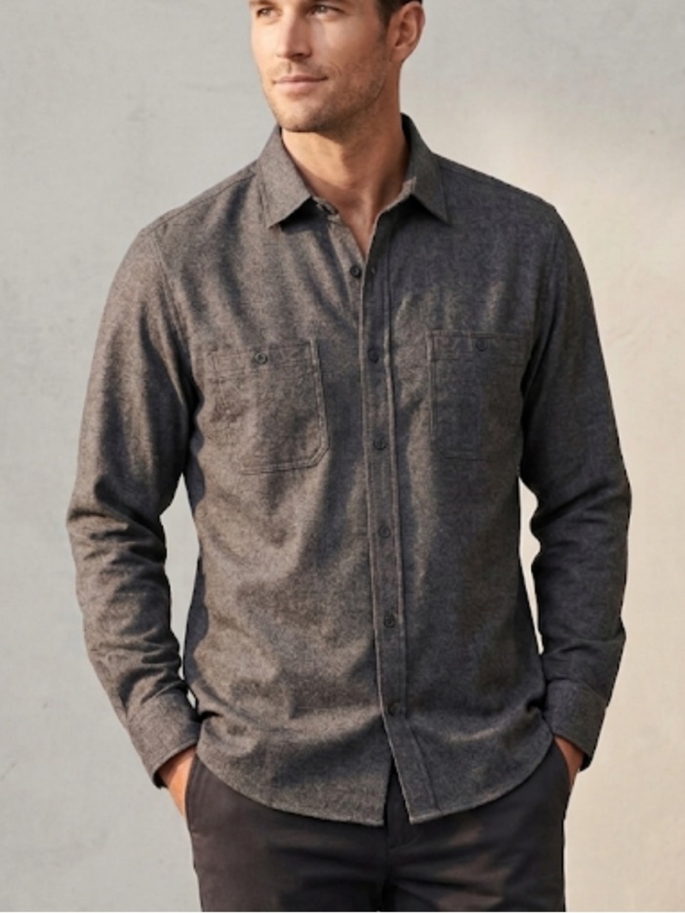 Mack Weldon Dark Gray Merino Wool Blend Warm Knit Flannel Button-Down Shirt